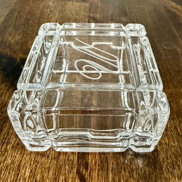 VTG 24% Lead Crystal Trinket Box w/ Lid Clear "W" Monogram Jewelry - Picture 4 of 9